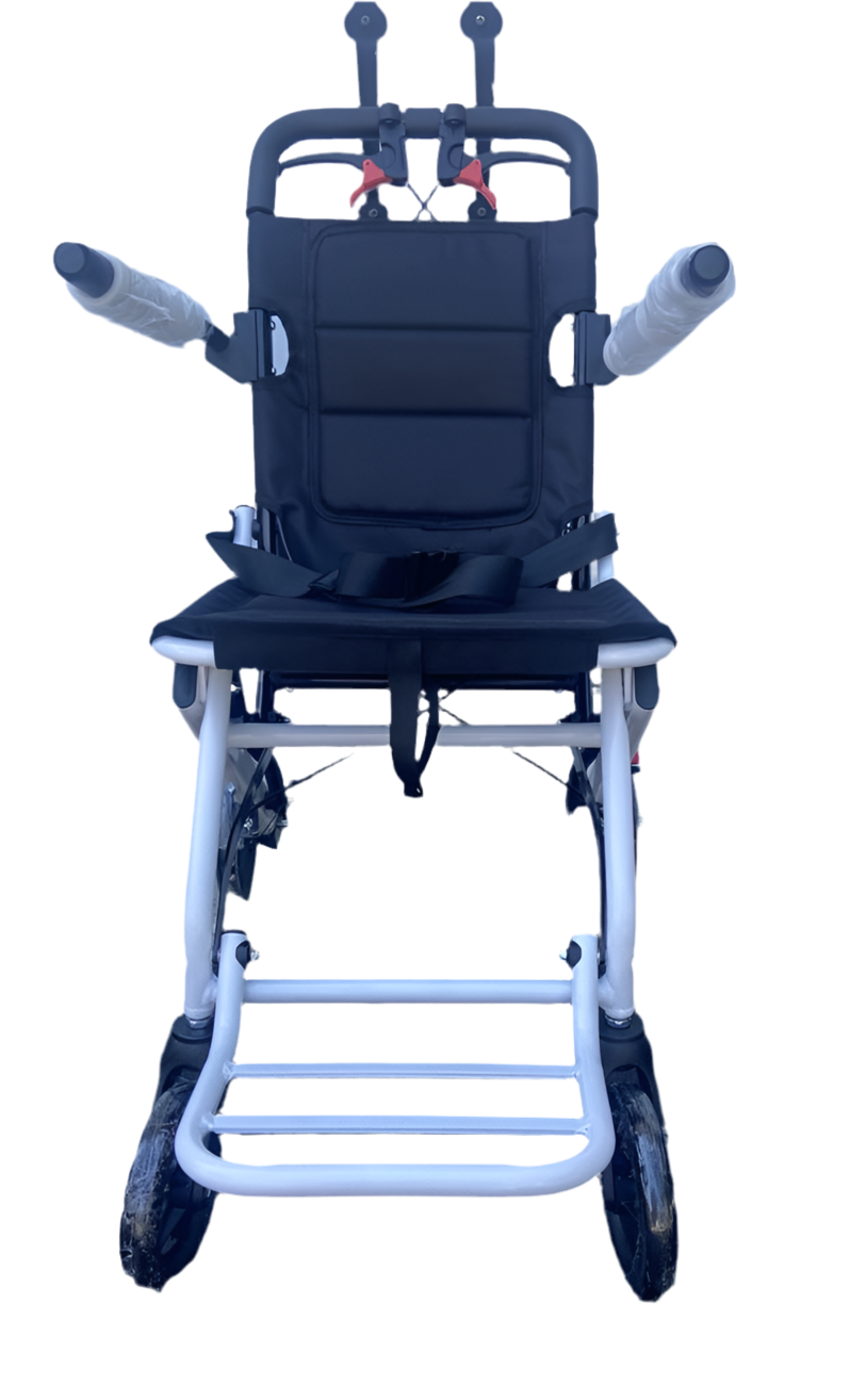 Chaise roulante en aluminium pliante avec dossier et repose-pieds