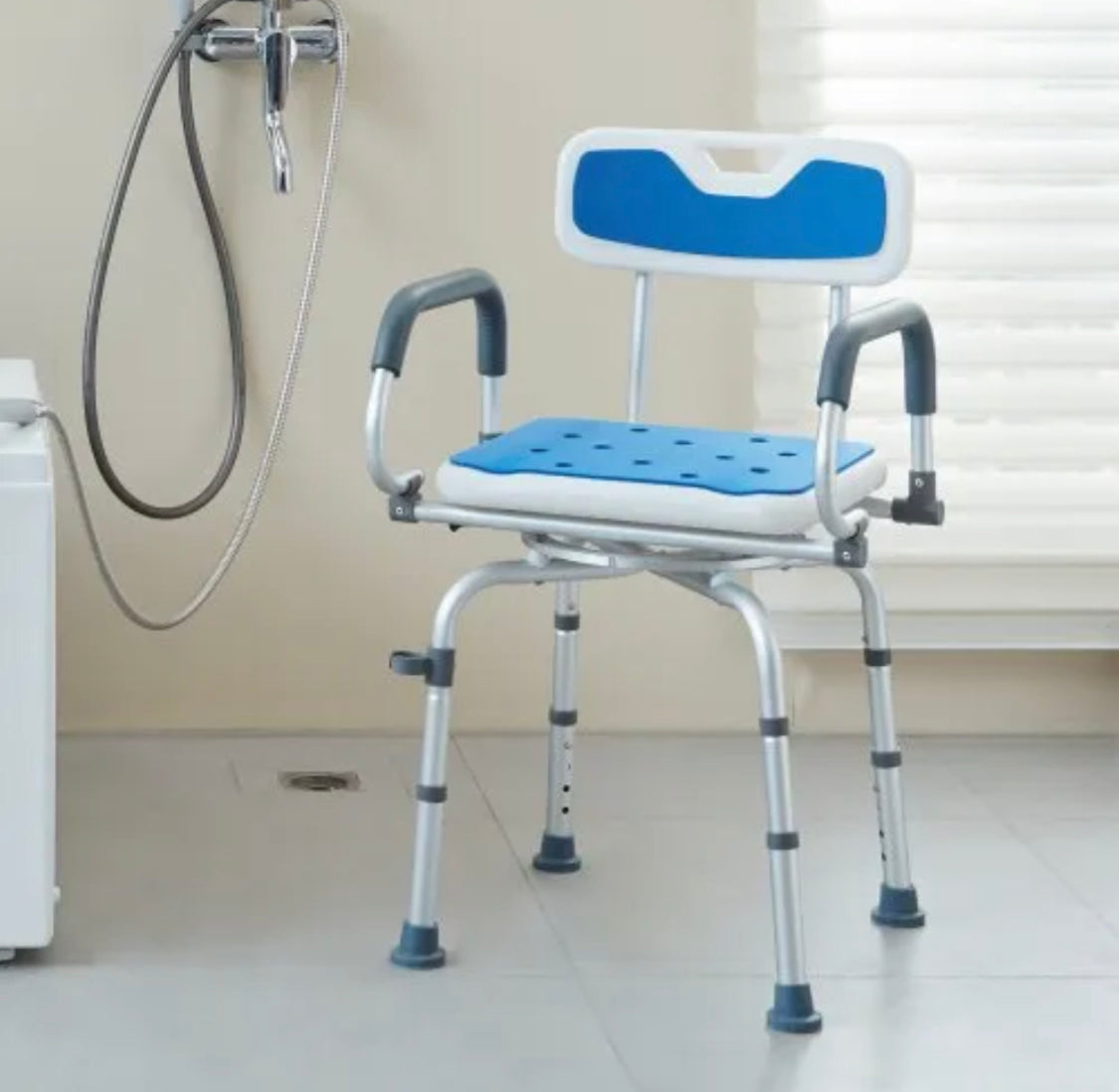 Swivel Shower Chair with Arms and Back, Hybodies Rotatable Shower Chair with Adjustable Height, Non-Slip Bath Tub Transfer Stool, Safe Adjustable Handicap Stool for Inside Bathtub Bathroom