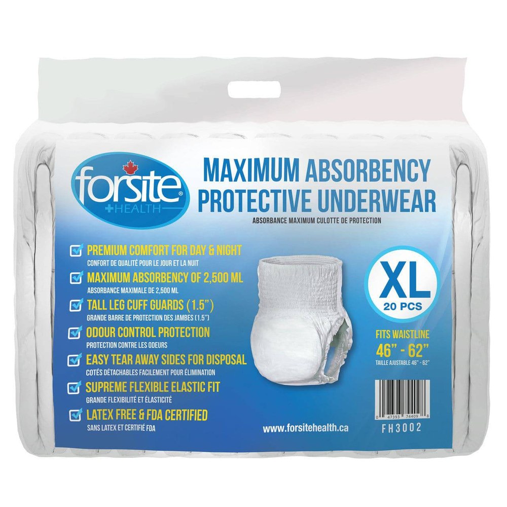 Forsite Health — culotte absorbante maximale, taille XL (paquet de 20)
