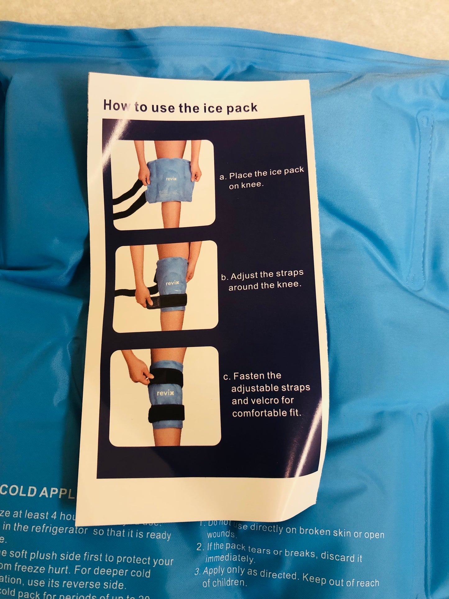 REVIX Knee Ice Pack Wrap — Pochette froide réutilisable pour genou avec doublure douce et sangles ajustables