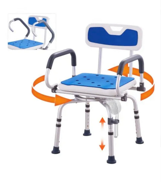 Swivel Shower Chair with Arms and Back, Hybodies Rotatable Shower Chair with Adjustable Height, Non-Slip Bath Tub Transfer Stool, Safe Adjustable Handicap Stool for Inside Bathtub Bathroom